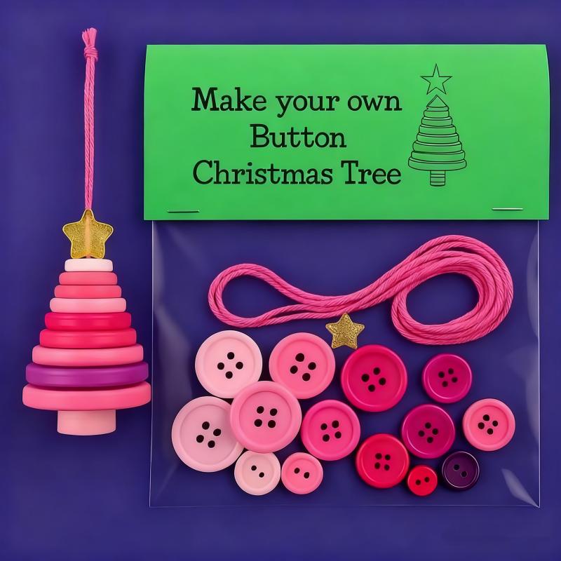 1PCS Christmas Button Ornament DIY Kit For Xmas Tree Decor Holiday Party Home Kids Family Set Handmade Craft Decoration Gift