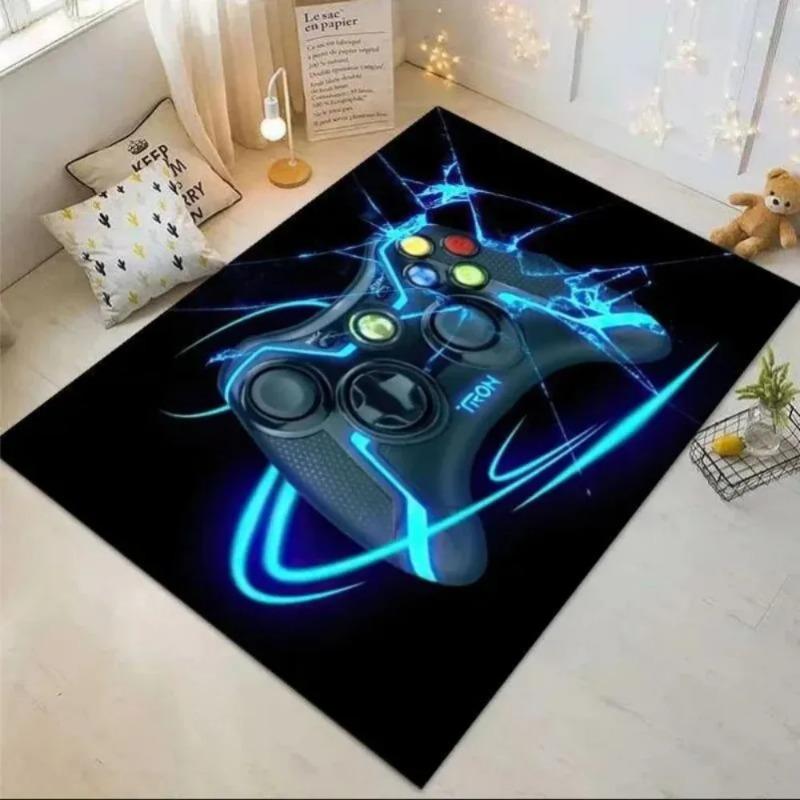 

Neon Game Controller Themed Living Room Large Carpet Black Colorful Graffiti Style Gamepad Pattern Anti-slip Rug for Home Decor 40x60cm