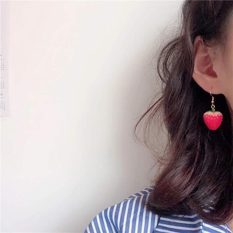 Unique Pastoral-Style Strawberry Earrings Hooks And Pendants Featuring Three-Dimensional Fruit Designs