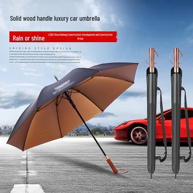 Aviator Black Solid Wood Long Handle Umbrella 27