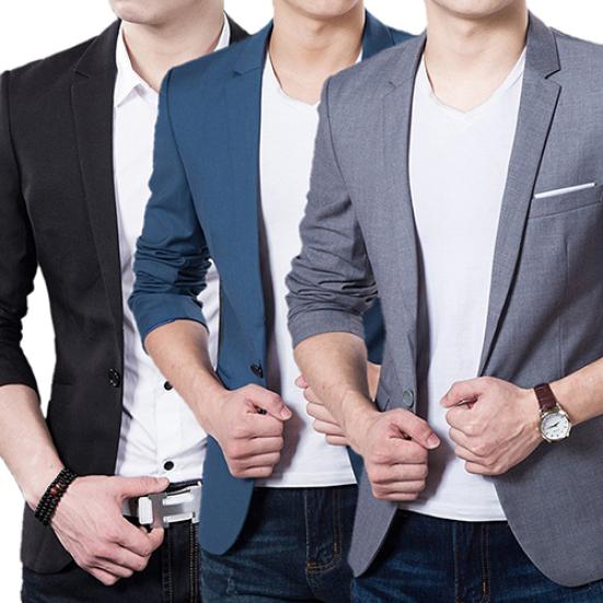 Sacou Bărbătesc Culoare Solidă Guler Pas cu Pas Slim Costum Formal de Afaceri cu Un Nasture