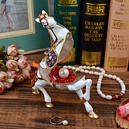 White Horse Figurine, 5.51-inch Trinket Box, Jewelry Box with Hinges, Golden Crystal Enamel, Animal Home Decor, Special Occasion Gift