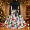 Women's Casual Fashion Christmas Print Round Neck Vintage Dress for Holiday Parties