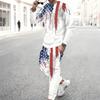 Men White All Over Mini American Flag Star Print Long Sleeve Sweatshirt And Drawstring Jogger Pants Two Piece Suit