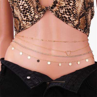 Stylish and Sexy Fringed Sequined Metal Chain Waist Chain Female Street Hipster Beach Rhinestone Love Body Chain