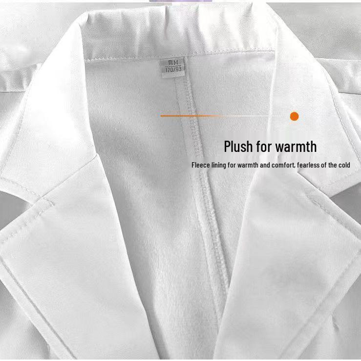 Halat de laborator de iarnă cu căptușeală din fleece: Îmbrăcăminte medicală groasă, cu mânecă lungă, unisex, pentru medici și asistente medicale