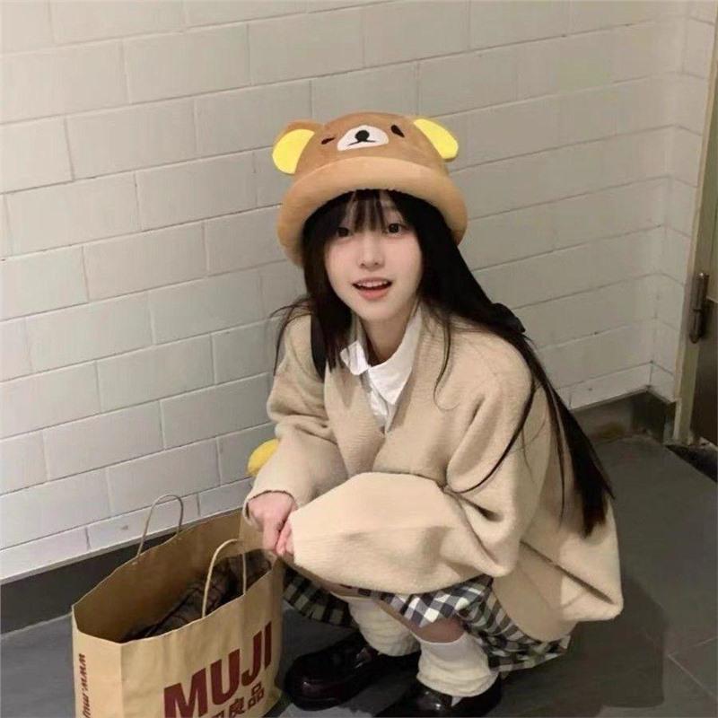 

Плюшевая шапка-ушанка Rilakkuma синего цвета - Милый осенне-зимний женский аксессуар для рыбалки и реквизит для фото с куклой One Size