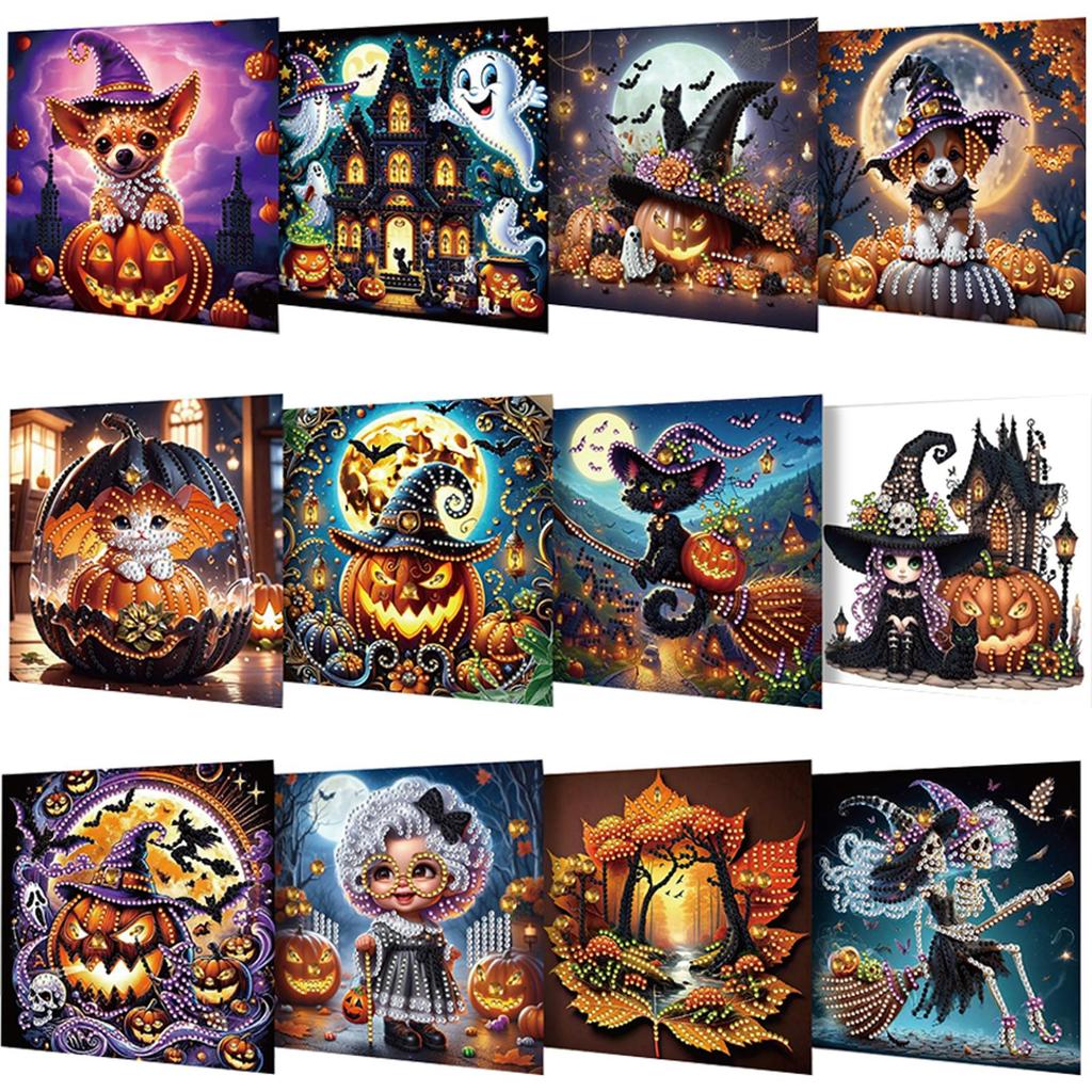 12PCS DIY Diamond Art Greeting Cards Flower Pattern Diamond Art Handmade Cards for Christmas Birthdays Thanksgiving and Holidays