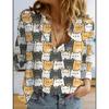 Autumn Women Clothing Cute Animal Prints Shirt Tops Cartoon Cat Pattern Personalized Street Long Sleeve Fashion Women's Blouses