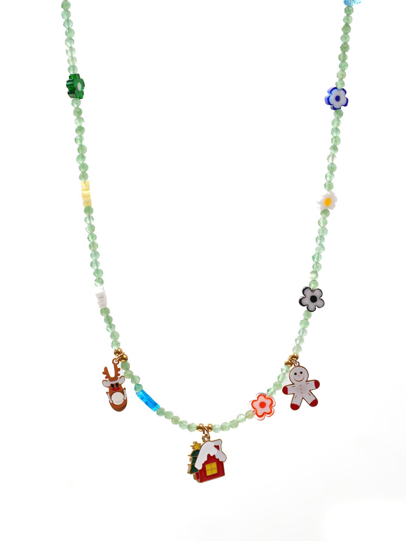 Рождественская серия 2025: Ожерелье из стеклянных бусин «Дед Мороз и Дерево Мира»