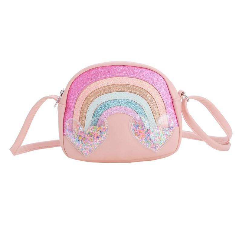 Cute Japanese Style Rainbow Heart Shoulder Bag For Kids With Cartoon Design