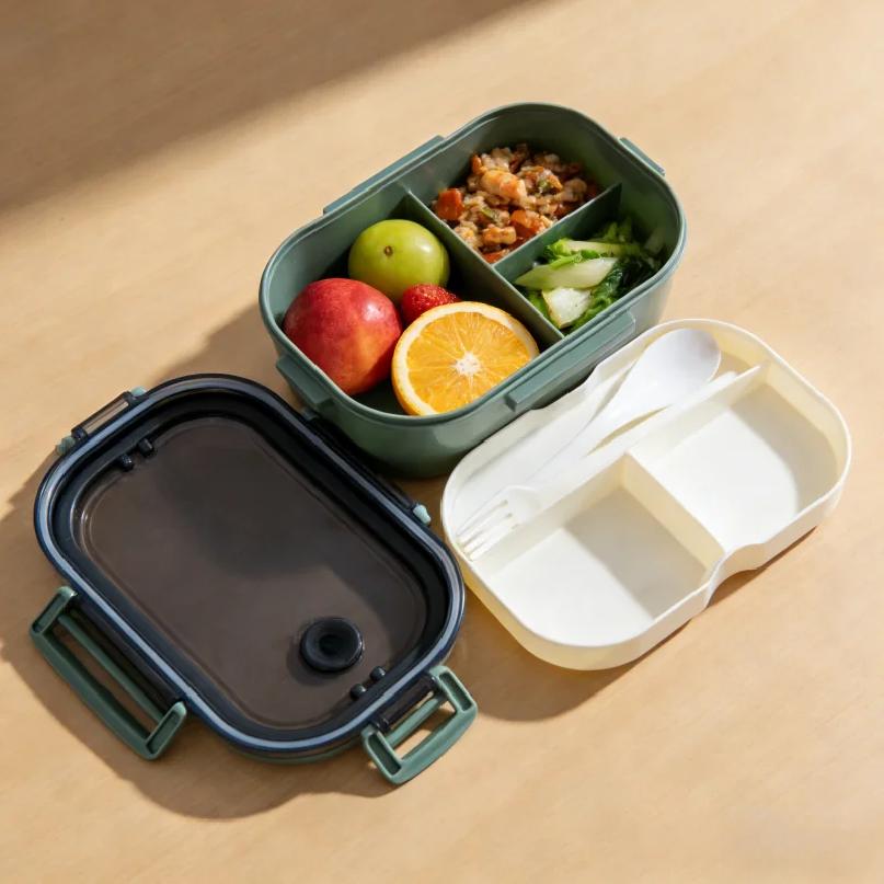 Portable Sealed Double Layer Leak Proof Bento Box with Cutlery Microwave Safe Kids Lunch Box Food Container Kitchen Accessory