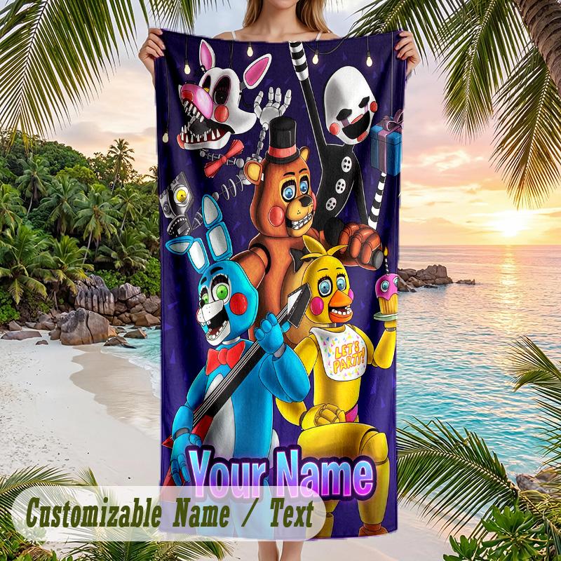 Five Nights At Freddy’s Beach Towel, Personalized Custom Text, Quick Dry Soft Large Towel For Swimming Pool Travel