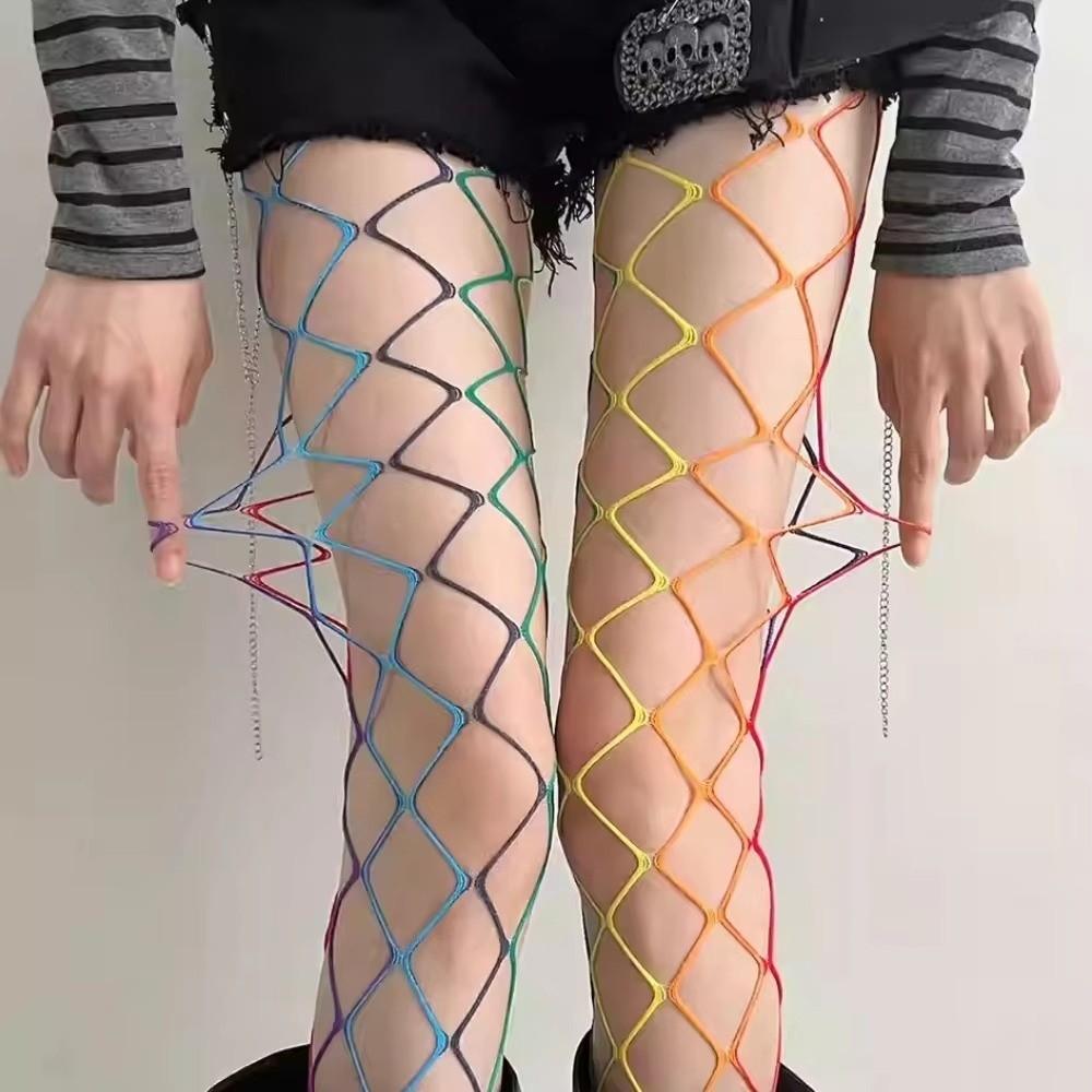 Large Mesh Hollowed Out Pantyhose Dopamine See-through Tights Cool Sexy Mesh Stockings  Party