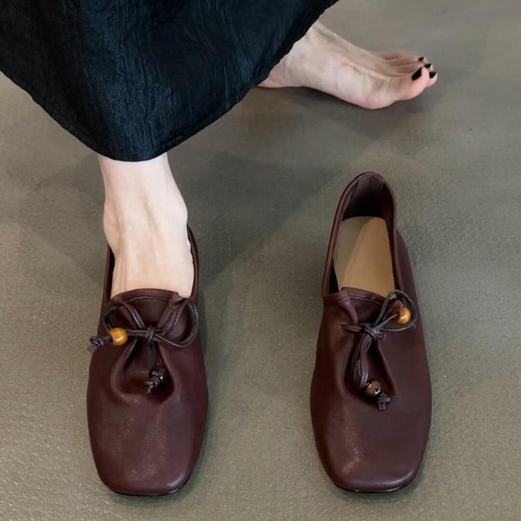 Sheepskin version~ French retro square head thick heel single shoes women's 2025 new one-pedal comfortable Mary Jane grandma shoes.