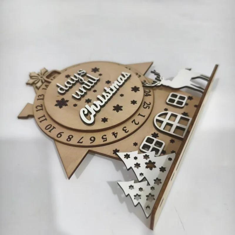 Creative Wooden 3D Christmas Countdown Calendar Hanging Decoration Suitable For Holiday Party Home Desktop Decoration Ornaments