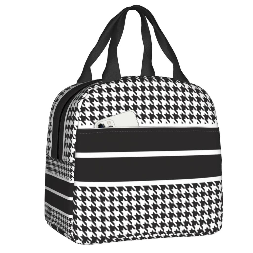 Hounds Tooth Style Houndstooth Insulated Lunch Bags for Work School Dogstooth Waterproof Thermal Cooler Lunch Box Women Kids