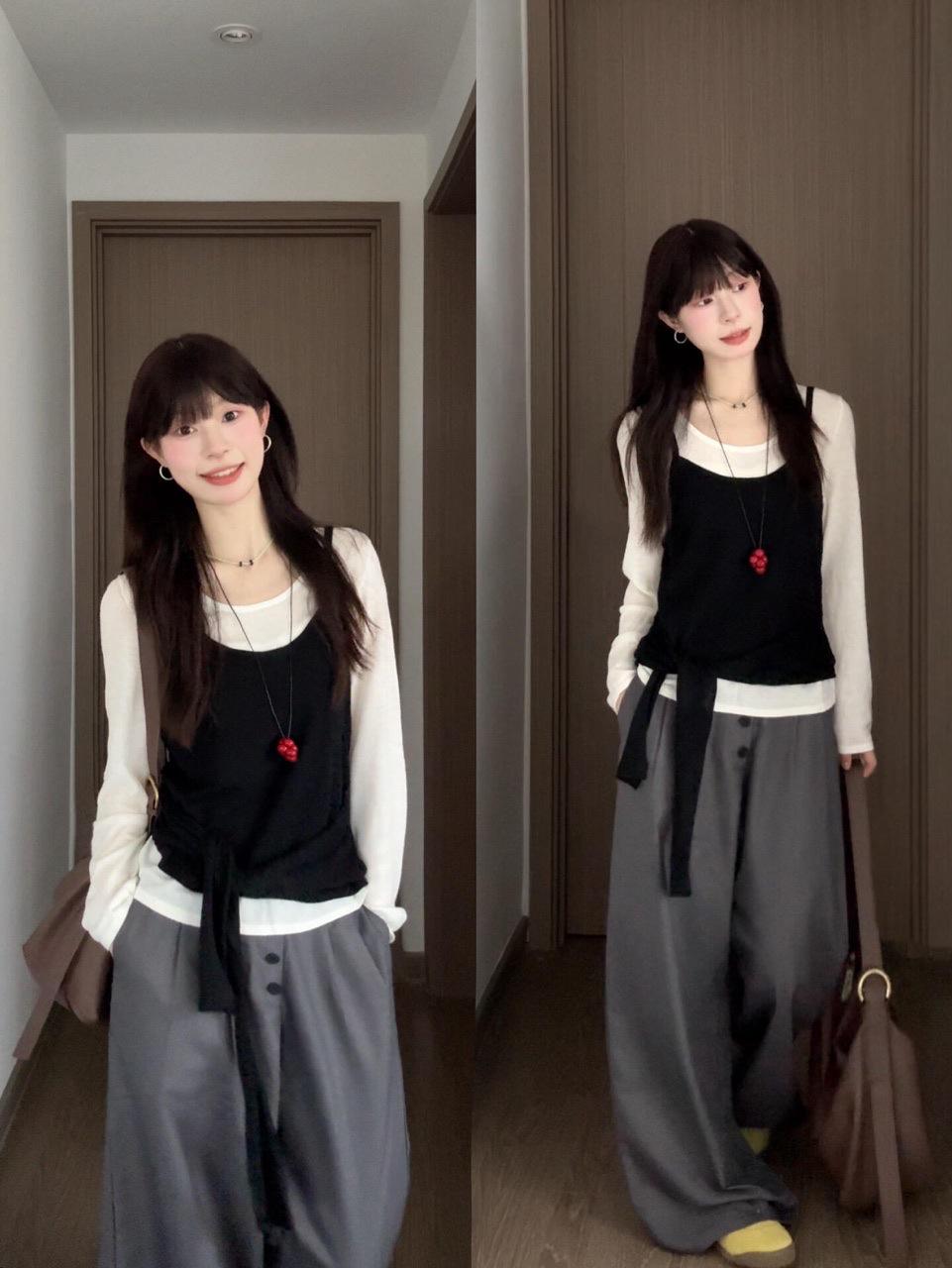 Женская футболка с длинным рукавом из двух частей в корейском стиле, облегающая, осенняя S