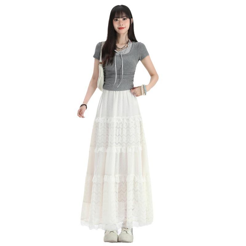 Dlouhá bílá krajková sukně pro ženy - Kolekce léto 2025, Dostupná ve velikostech S až L