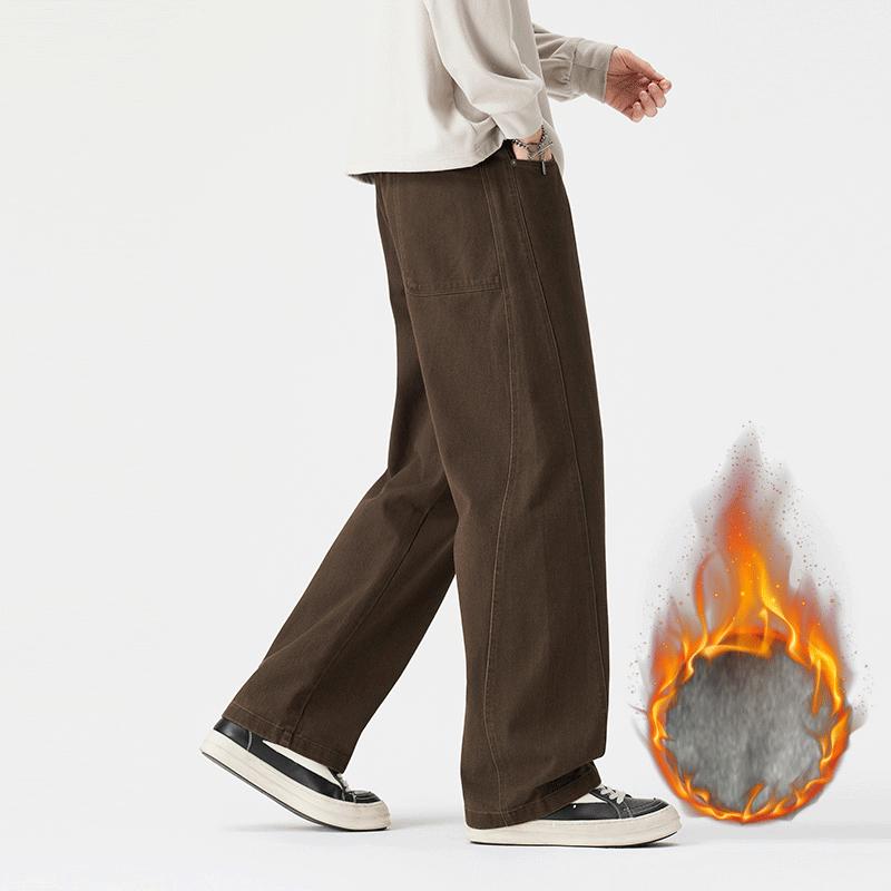 Autumn and winter velvet thickened casual pants men's straight loose new American retro washed wide-leg trousers