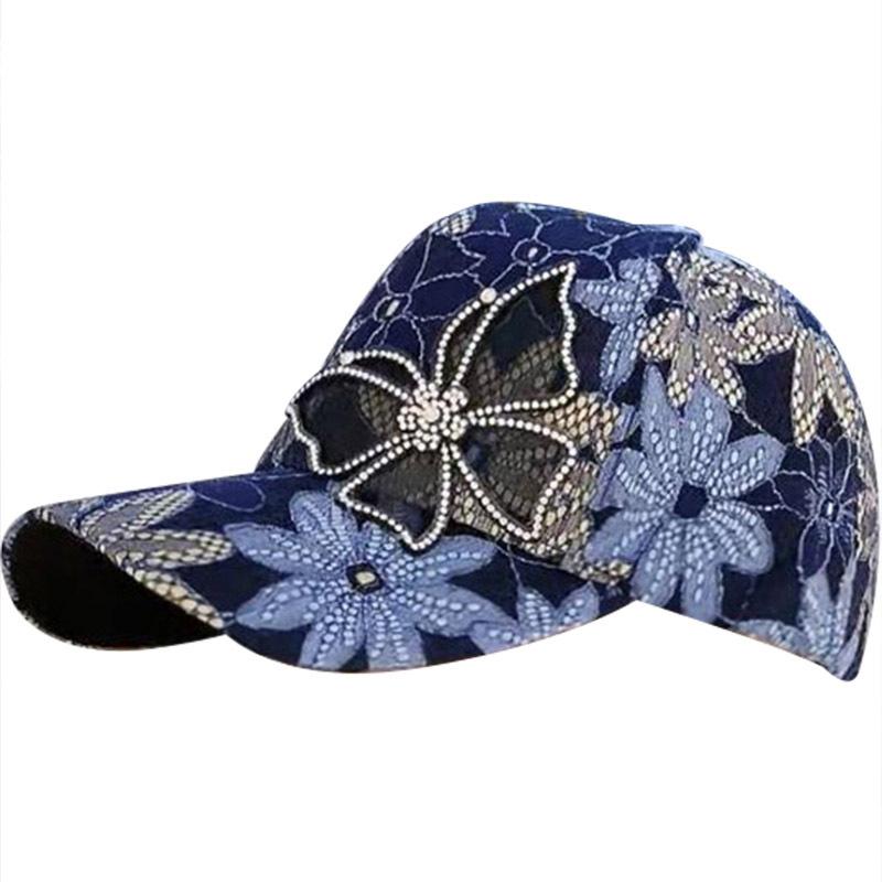 Summer lace thin hat women's breathable sunscreen rhinestone butterfly baseball cap street fashion versatile cap tide