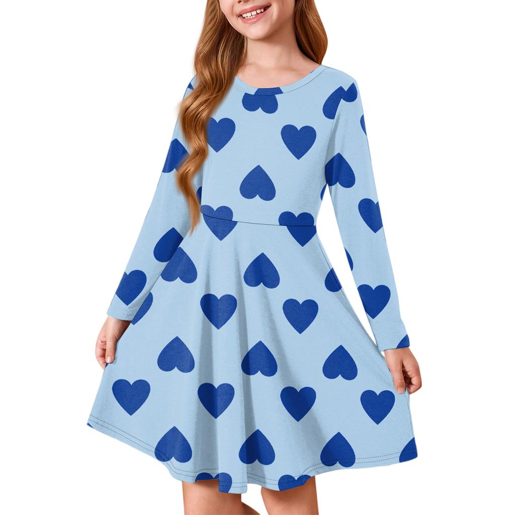 Vestito estivo da principessa per bambina - Vestito a T-shirt a manica lunga linea ad A San Valentino