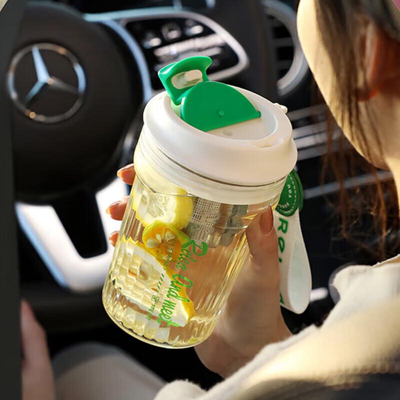 RELEA 500ml Portable Tea-Water Separation Glass Cup