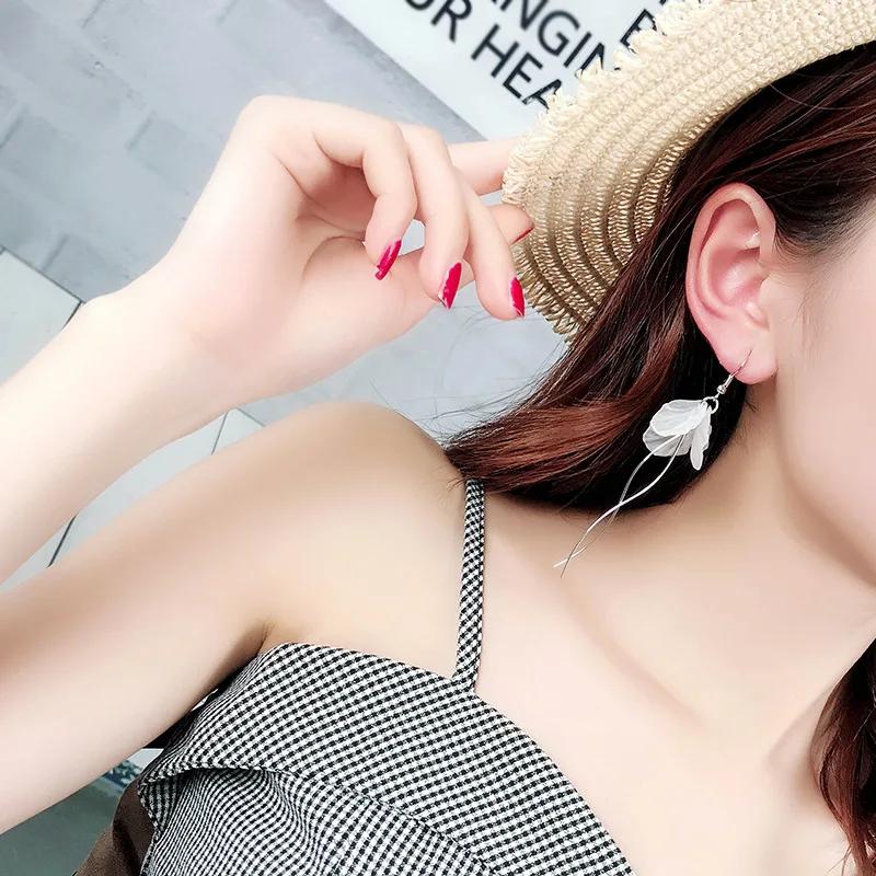 Korean Acrylic Big Flower Tassel Drop Earrings For Women Sweet White Petals Brincos Wedding Party Jewelry Girl Gift