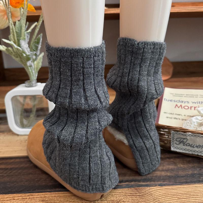 Dark Gray Wool Leg Warmers for Women Autumn Winter Fleece Lined Thickened Knitted Leg Sleeves Slouch Socks To Match Snow Boots