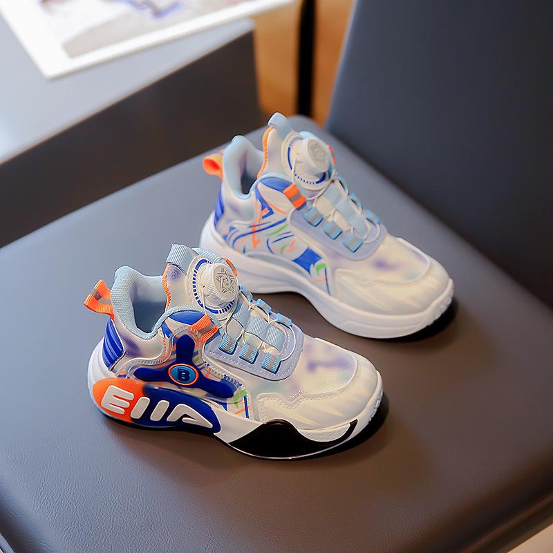 

Детские нескользящие баскетбольные кроссовки с вращающейся кнопкой - Мягкая подошва для мальчиков и девочек, Весенне-осенний трендовый дизайн Sizes 28-33 Set of 6