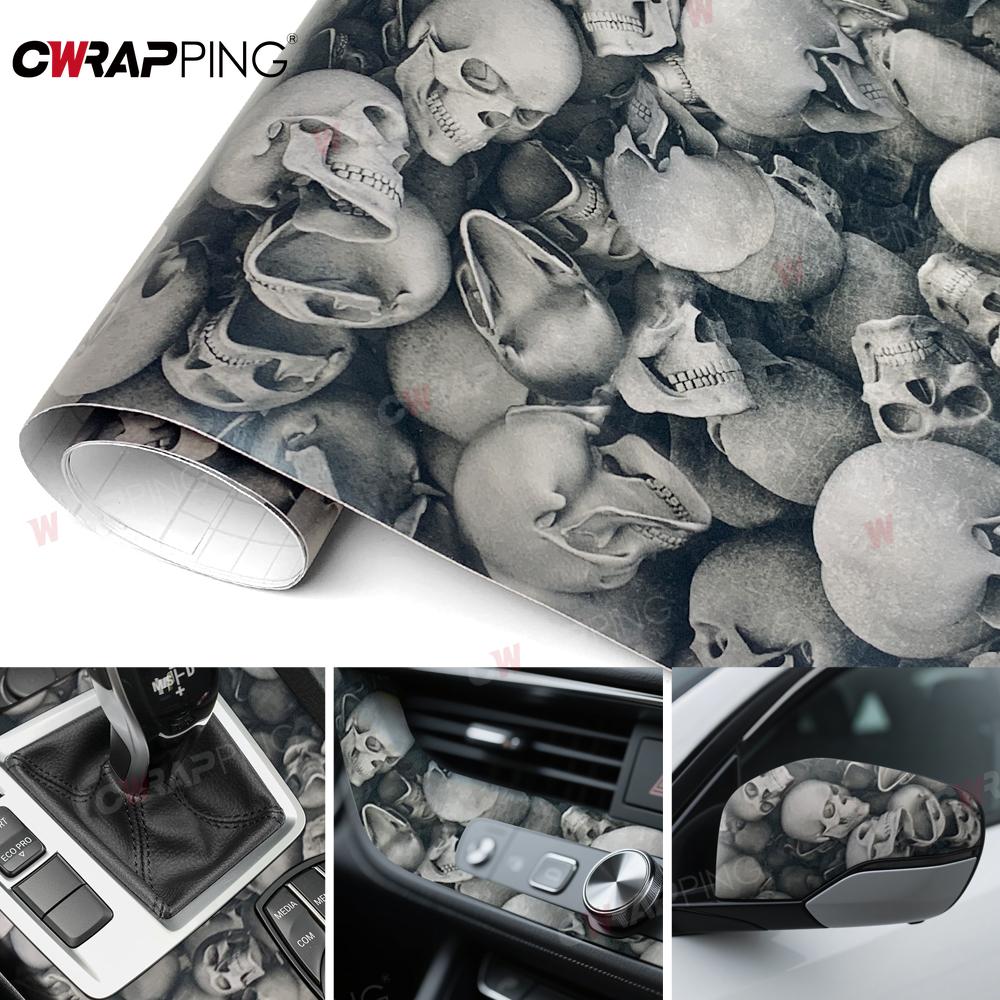 Car Sticker Black Skull Cartoon Printed  Vinyl Self-Adhesive Wrap Vinyl Auto Body FilmMotorcycle Stickers Tuning Car Accessories