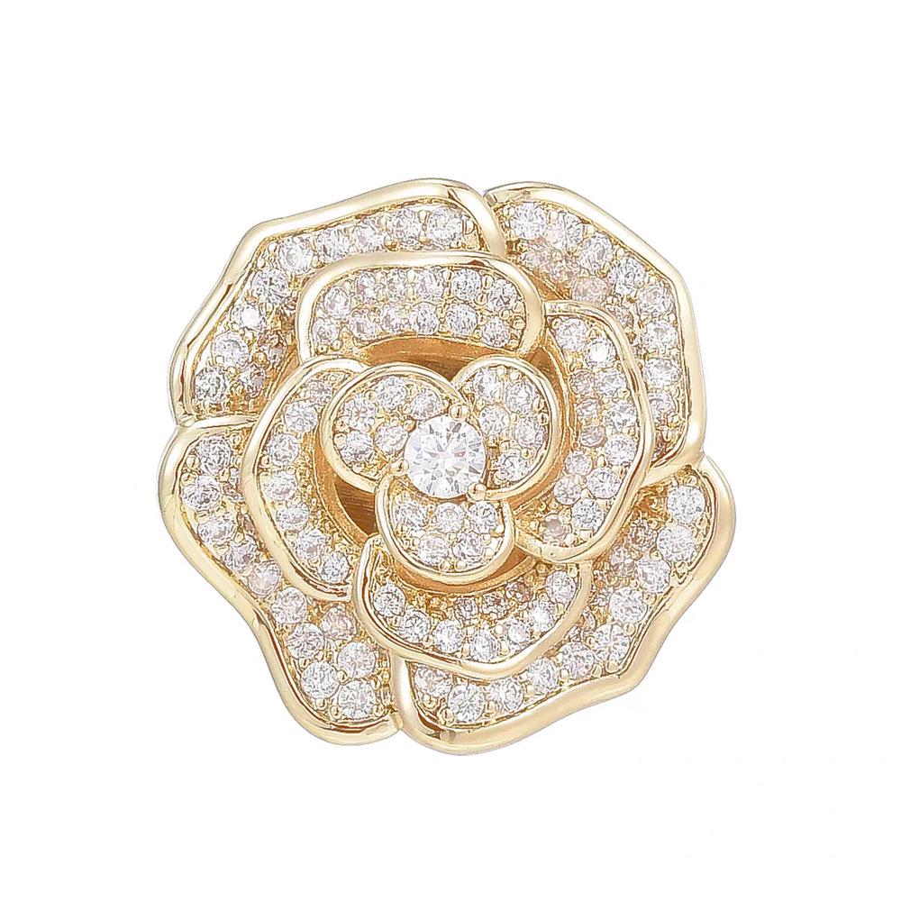 Camellia Brooch: Zircon-Inlaid Luxury Lapel Pin for Women