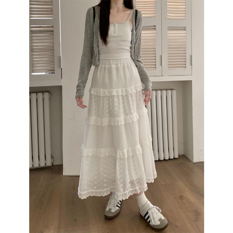 White Lace Cake Skirt, Slim Waist and Petite, Perfect for Women's Early Autumn Fashion