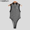 INCERUN Summer Sexy Gym Muscle Men's Fashion See Through Mesh Sleeveless Jumpsuit Singlet Panties Underwear Sweat Suit