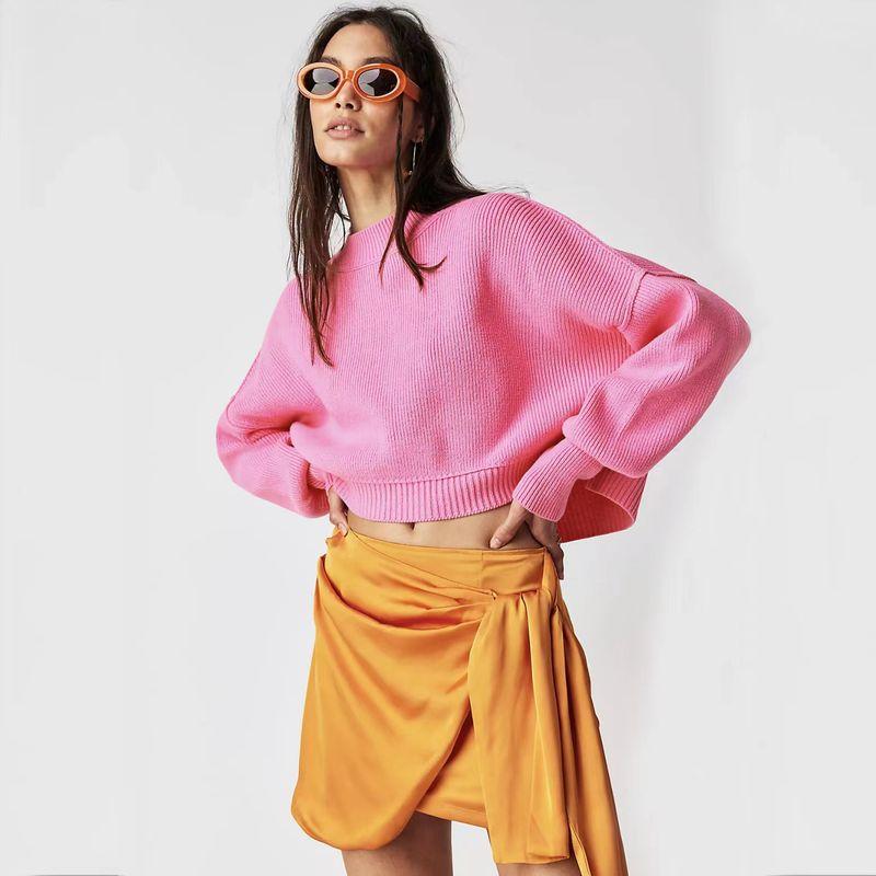 European and American Fashion Round Neck Loose Pullover Knit Sweater Round Neck Neck Loose Knit Sweater