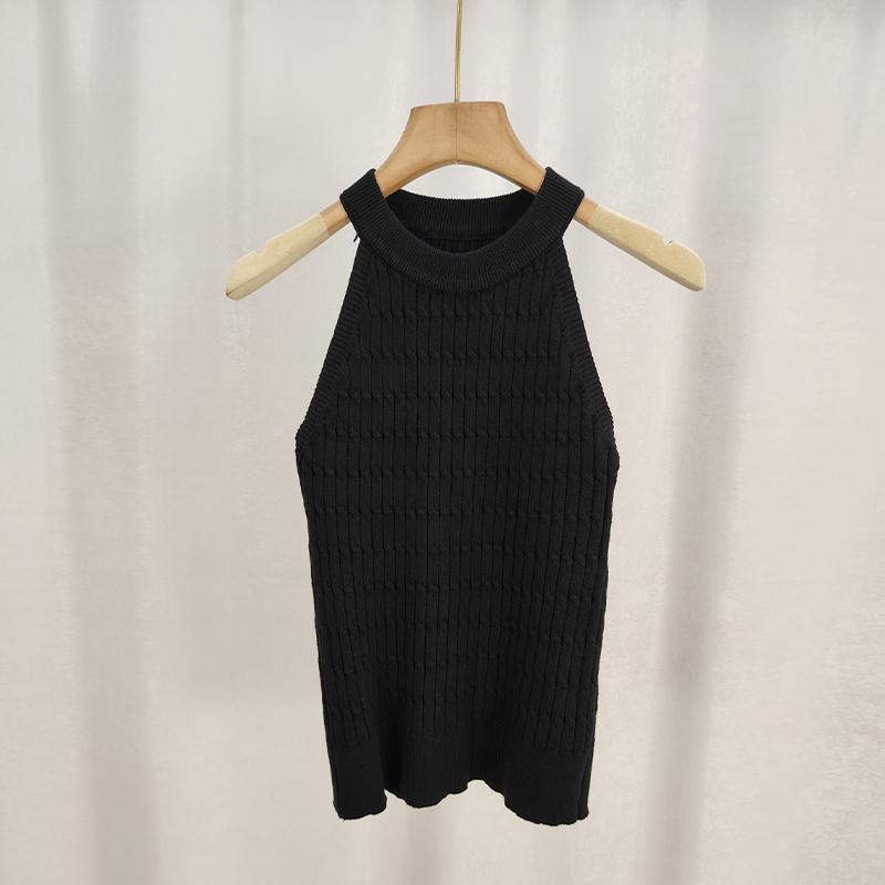 Summer Korean Solid Color Halter Neck Sleeveless Slim Twist Knit Vest For Women
