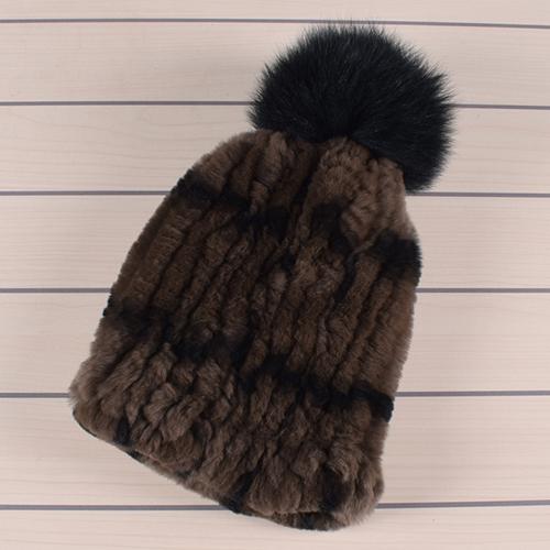 Winter Fur Hats for Ladys Women's Rex Rabbit Fur Caps Beanies Solid Elastic Winter Fashion Accessories Fox Fur Pompom Hat
