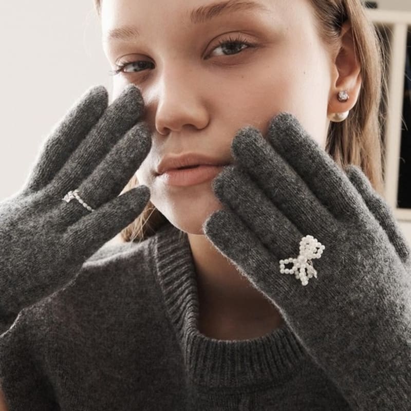 

vivicate Жемчужные украшения Шерстяные перчатки Серые FREE