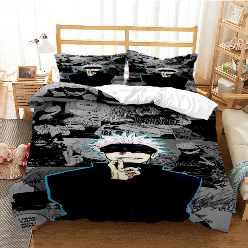 Jujutsu Kaisen Bedding Set Quilt Cover Pillowcase Anime Figure Satoru Gojo Bed Bedroom Duvet Cover Decor Beddings Suit Kids Gift