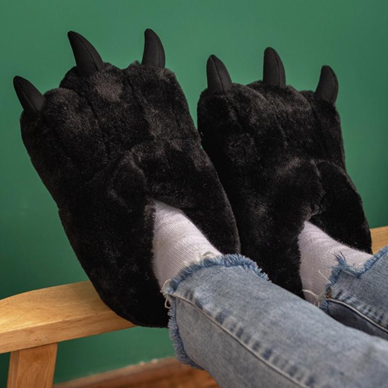 Modische Klobige Warme Bärenpfoten-Hausschuhe für Zuhause Damen Kreativer Lustiger Hausschuh Weich Plüsch Niedlich Cartoon Mädchen Indoor Haus Bodenschuhe