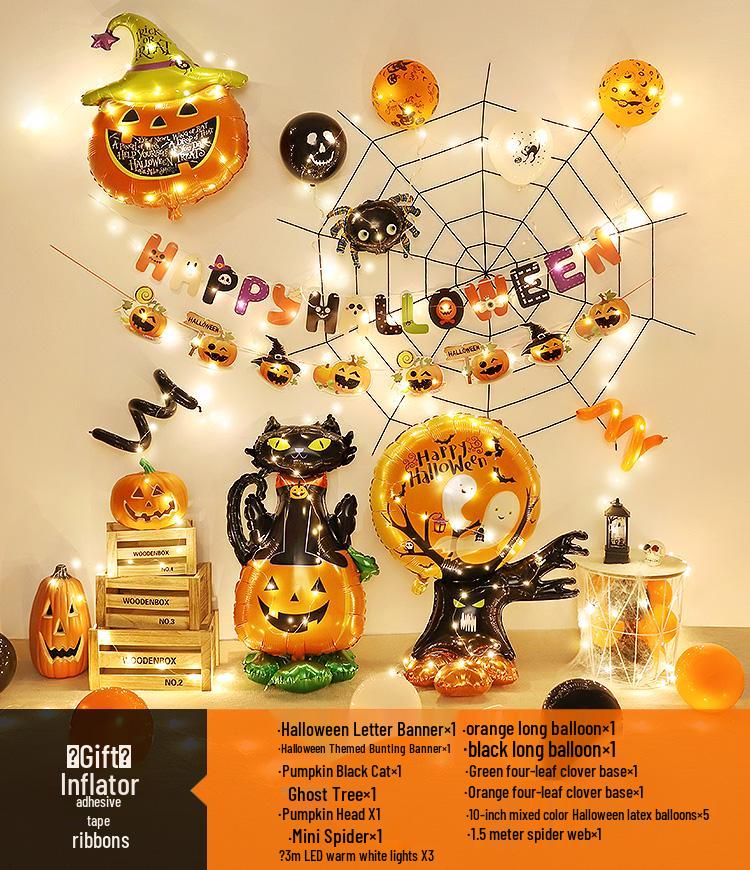 Halloween Theme Balloons and Pumpkin Lanterns for Indoor Decoration and Wall Scene Layout