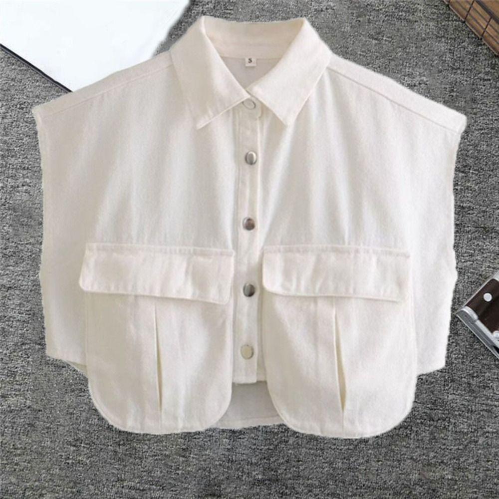 with Large Pocket Female Short Blouses Sleeveless Loose Denim Shirts Cropped Denim Shirt  Summer
