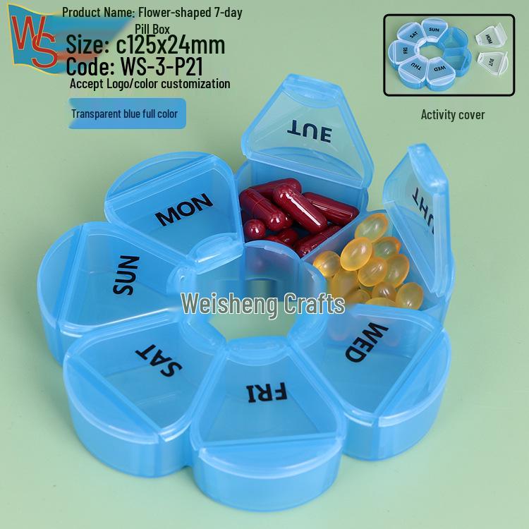 Colorful 7-Day Round Travel Pill Box with 7 Compartments - Weekly Medicine Dispenser