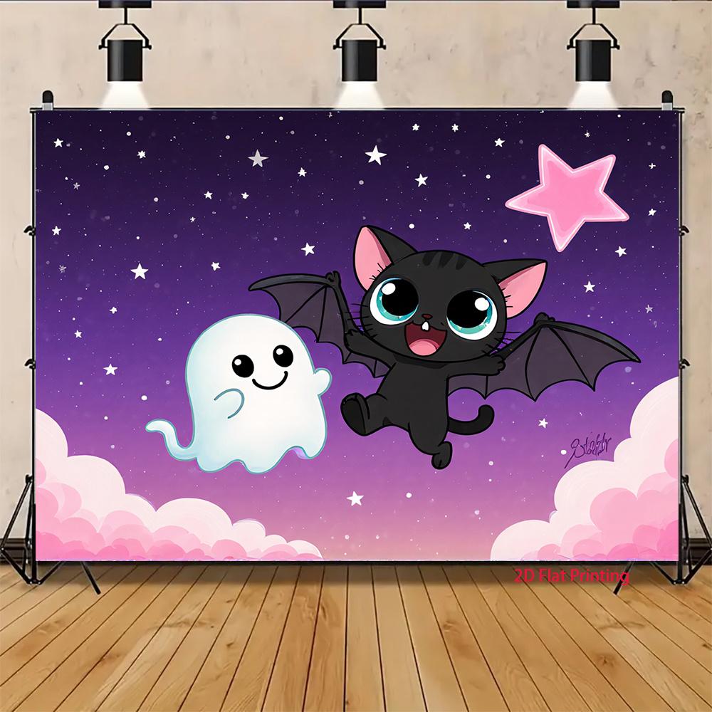 2D flat, background cloth for bats and ghosts traveling through the starry sky, suitable for holiday parties, polyester fiber