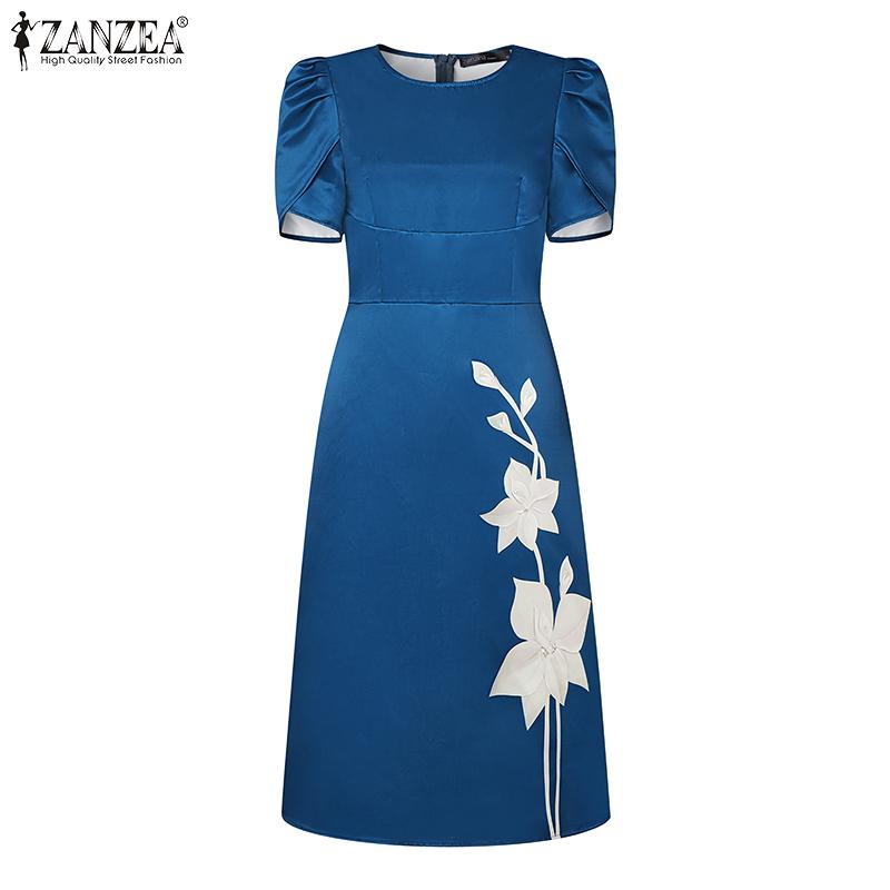 ZANZEA Women Casual Round Neck Summer Short Sleeve Print Dress
