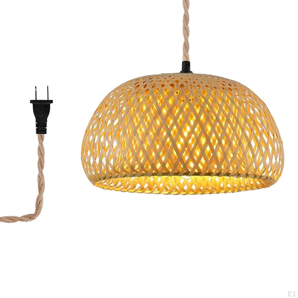 Hanging Light Fixture with Plug for Kitchen, Hotel, Bedroom Using Hemp Rope