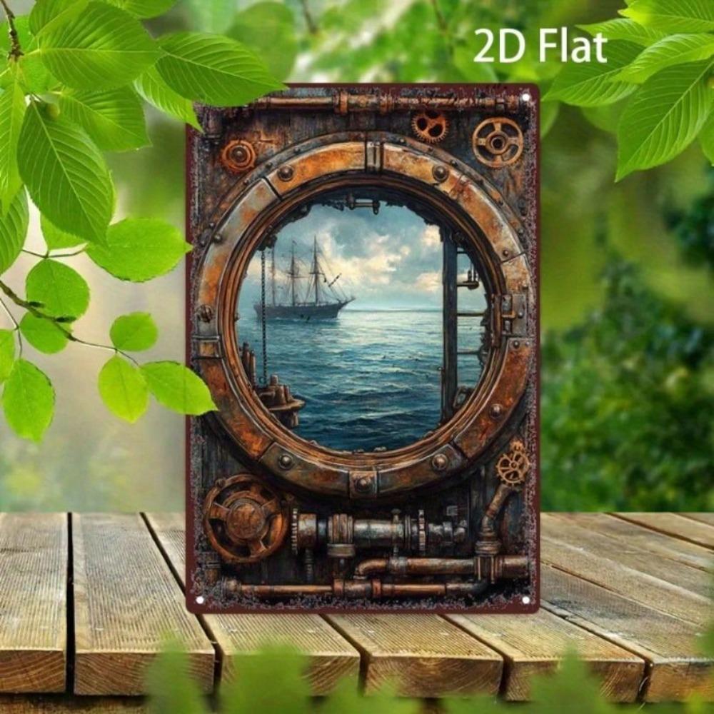 Vintage Steampunk Ship Wall Decor Metal Poster 20x30cm for Cafe