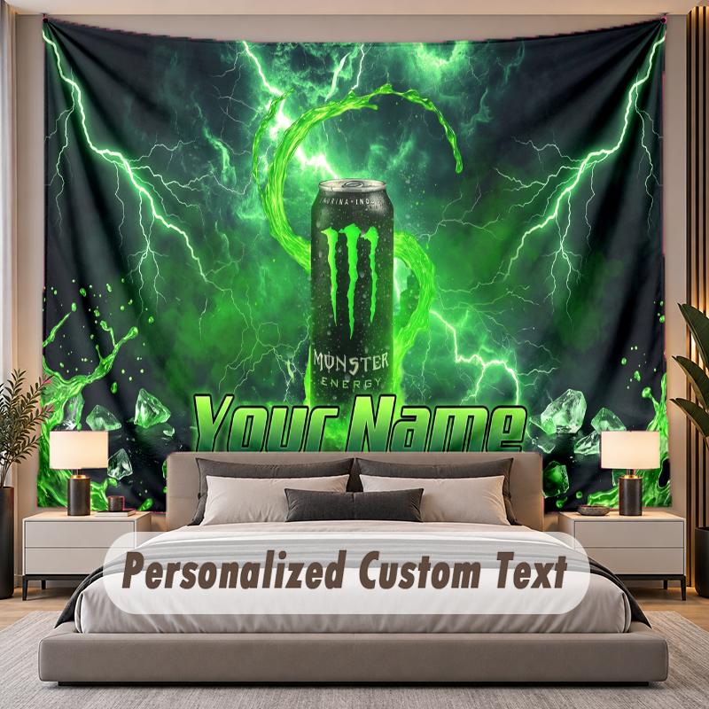 Custom Name Text Tapestry Monster Energy Personalized Polyester Wall Tapestry For Bedroom And Room