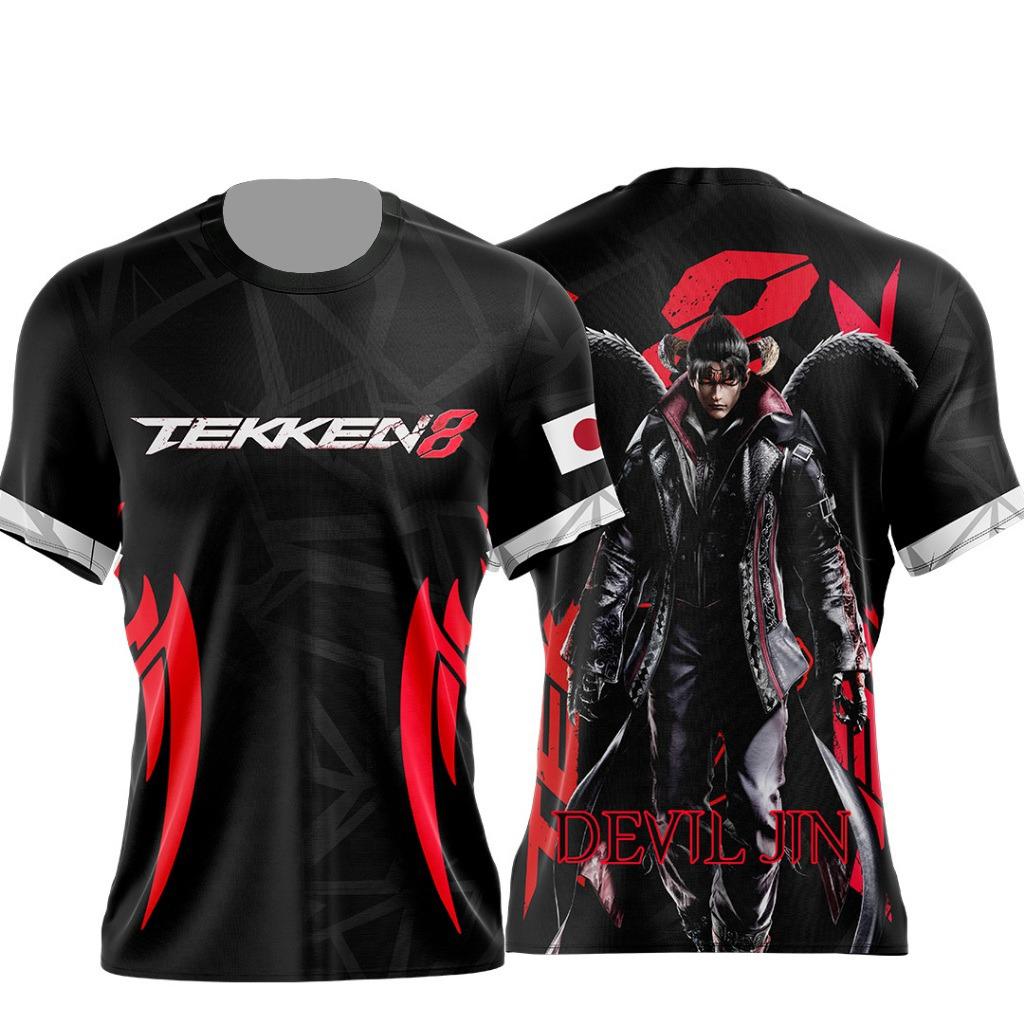 Bandai Tekken 8 Jin Kazama T-shirt 3D ad Asciugatura Rapida per Uomini Donne Bambini Estate Sportiva da Gioco Maglietta Estiva per Esterno Abbigliamento Familiare