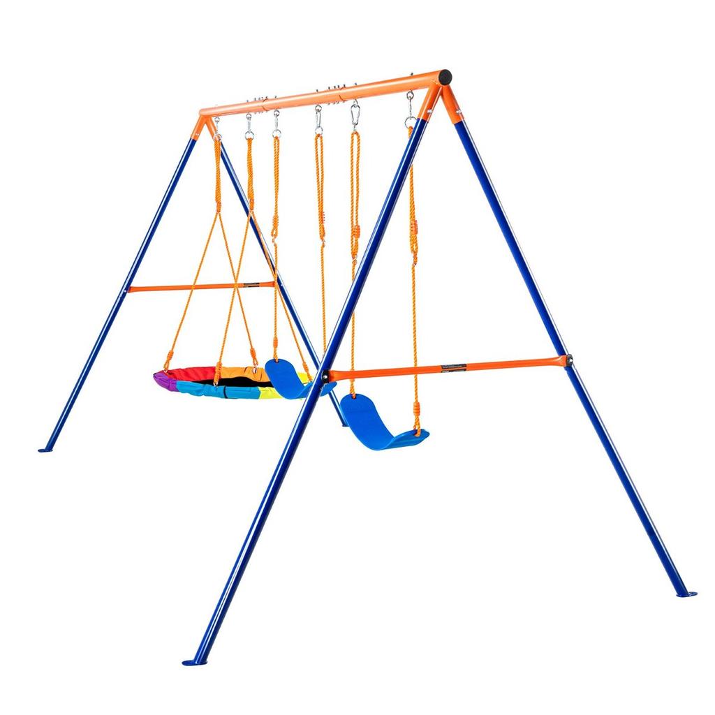 Swing Sets for Backyard 1 Saucer 2 Belt Swing Seats A-Frame Metal Stand